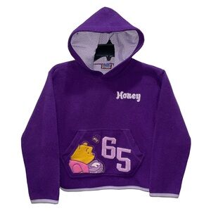 RARE Y2K Winnie the Pooh Youth Purple Hoodie Embroidered Honey Fleece M (10/12)